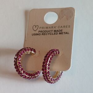 PRIMARK Rhinestone Paved Chunky Gold Tone Open Hoop Glam Statement Earrings